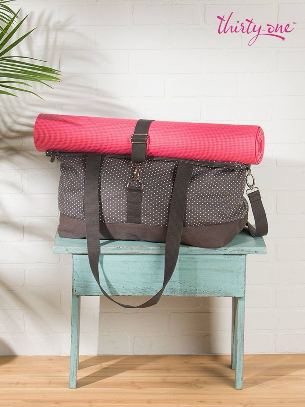 Thirty One Fold Over Weekender in Charcoal City Swiss Dot